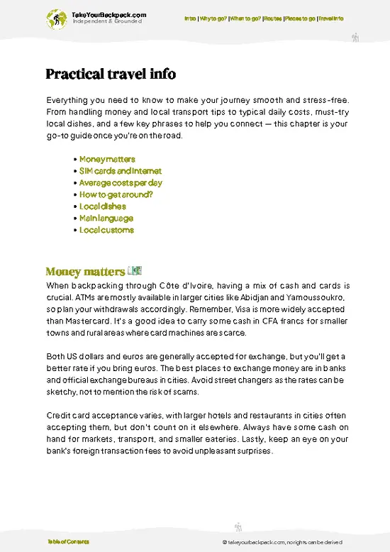 example page 7 from our offline Travel Guide for Côte d’Ivoire